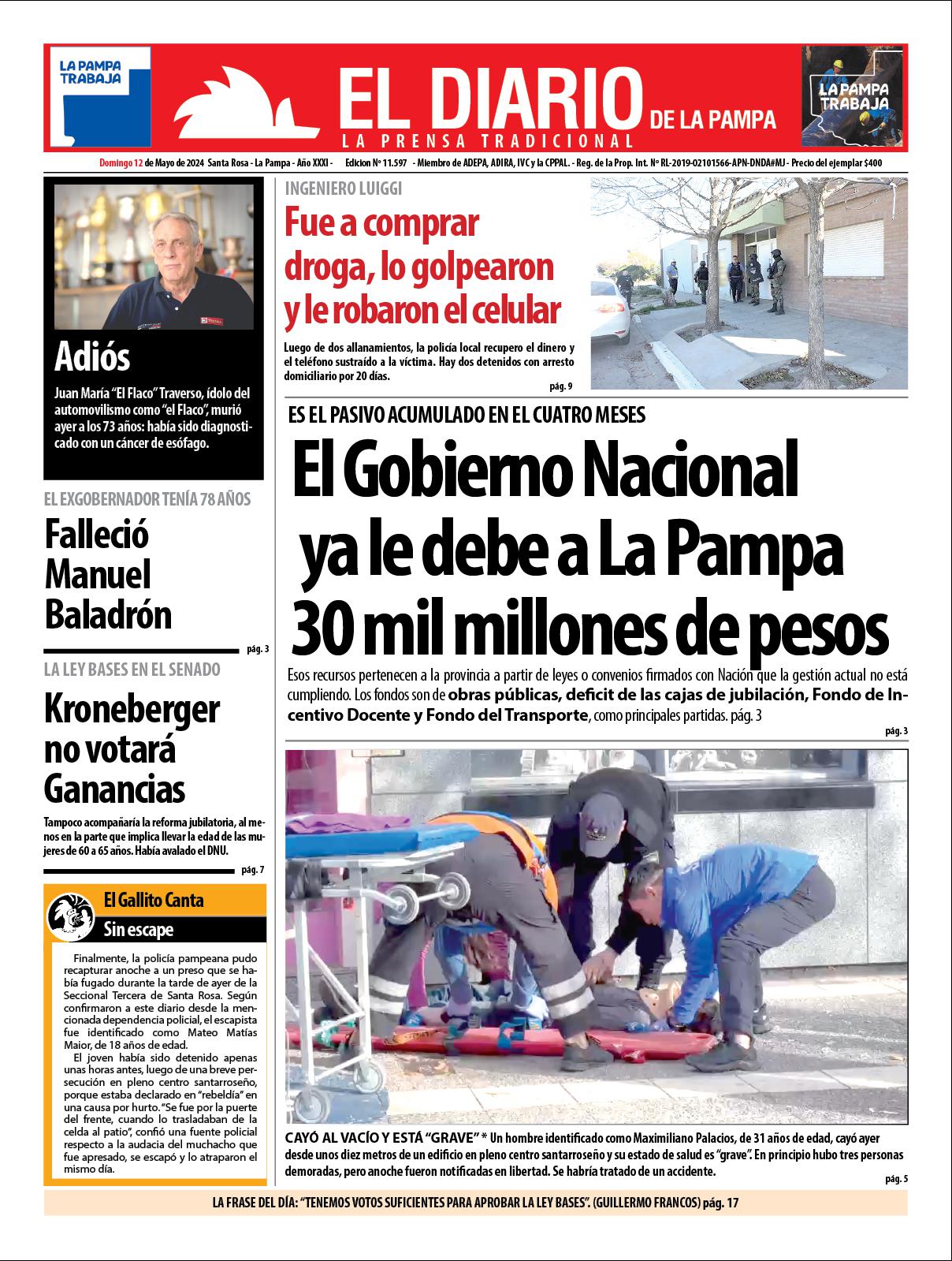 Tapa de El Diario en papel  domingo 12 de mayo de 2024
